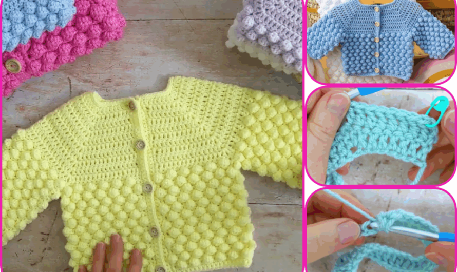 SUPER CUTE Bobble Stitch Crochet Baby Cardigan Tutorial (+ FREE Pattern)