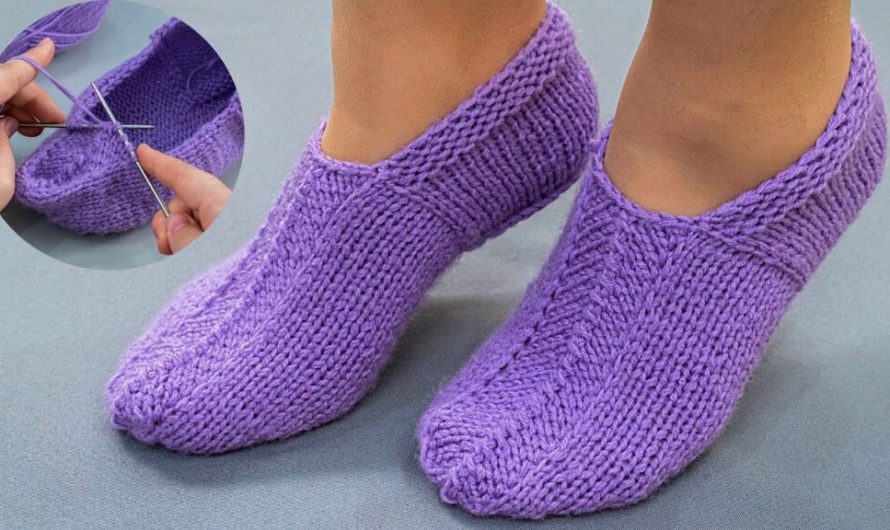 Easy knitted slippers on two knitting needles – a detailed tutorial for beginners