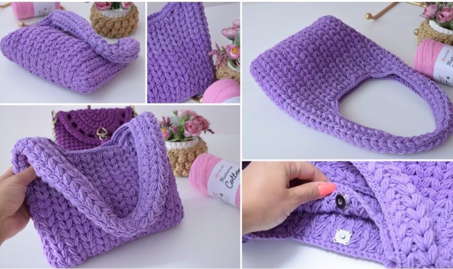 Delicate Crochet Bag with Puff Hearts Pattern